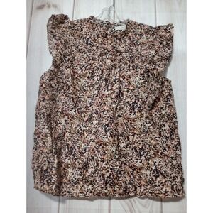 Loft‎ Shirt Ladies Large Sleeveless Tan Black Capped Sleeve